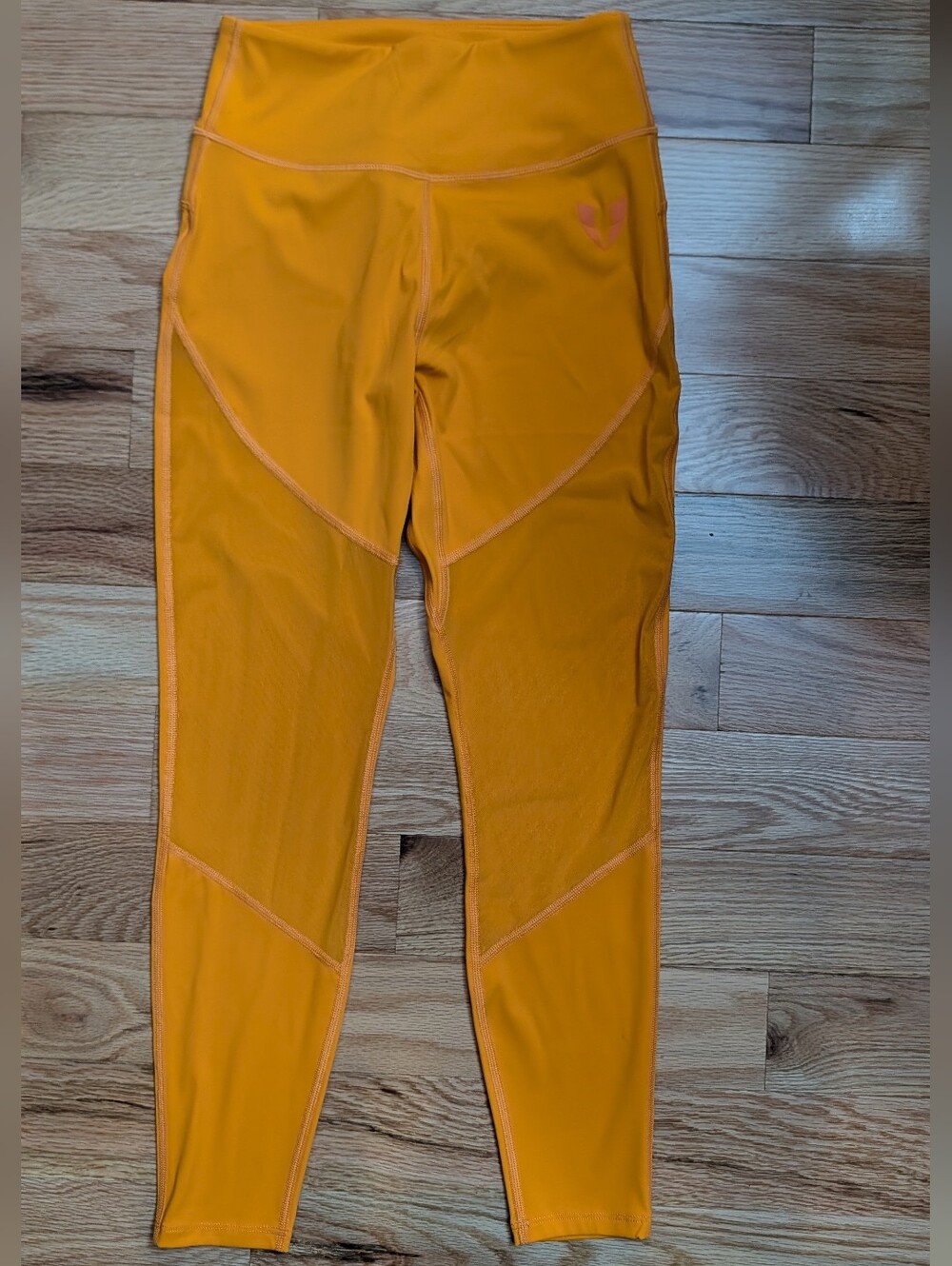 Firm Abs Orange Scrunch Butt Mesh Panel High Rise Leggings Women's S Gym